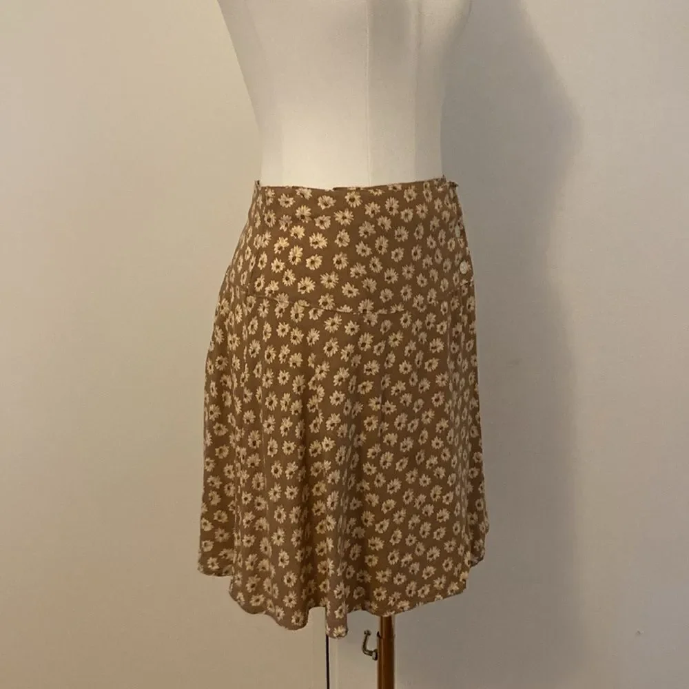 Vintage 90's Light Brown Floral Print Mini Wrap Skirt Size Small
